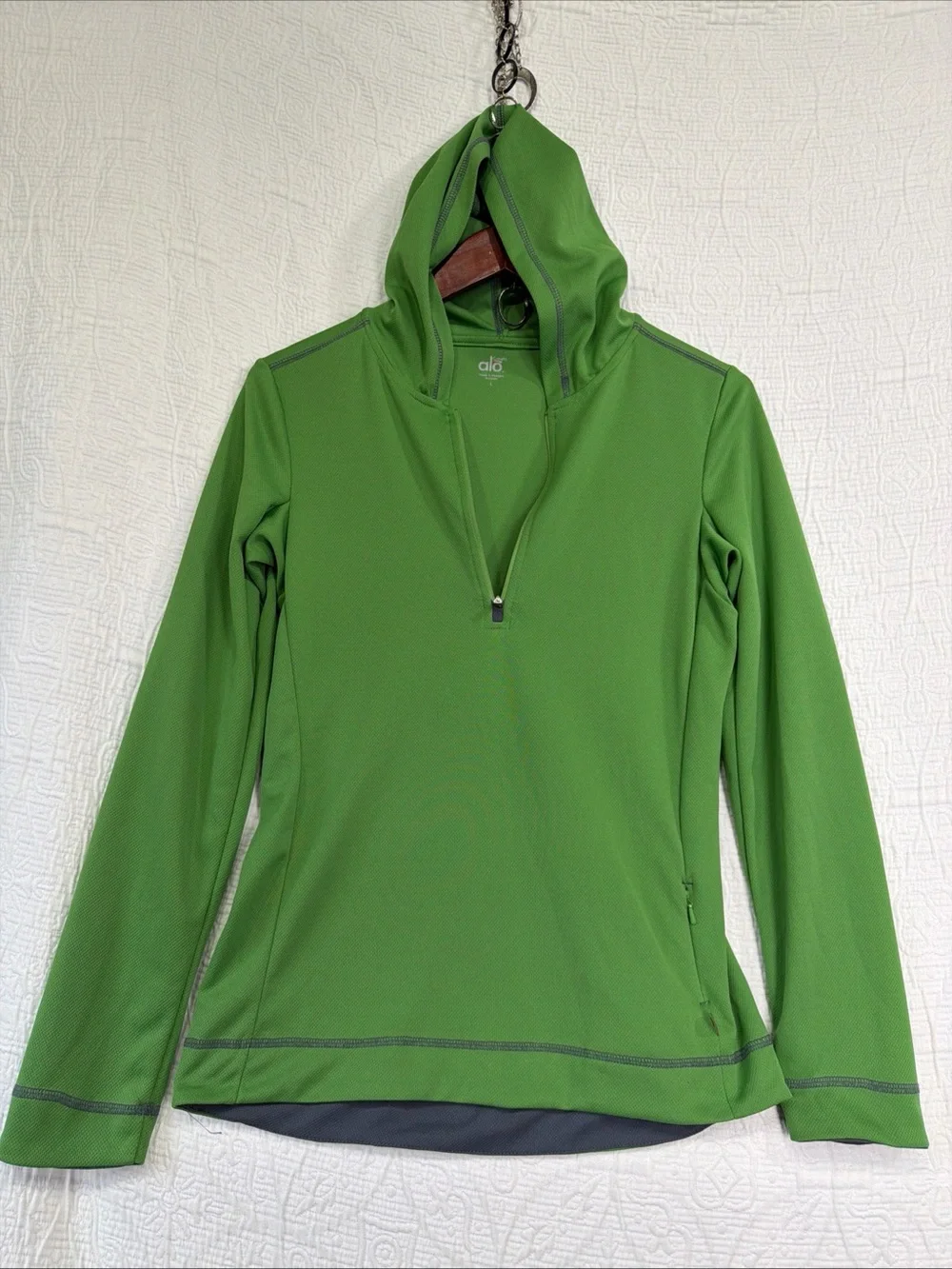 Alo Yoga Hoodie Pullover Shirt Women Large Green Coolfit Quarter Zip Mid Layer L